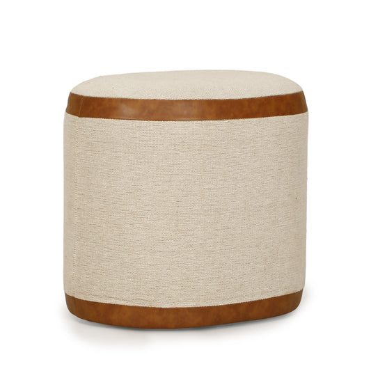 Huche Cotton Jute and Vegan Leather Oval Contract-Grade Pouf