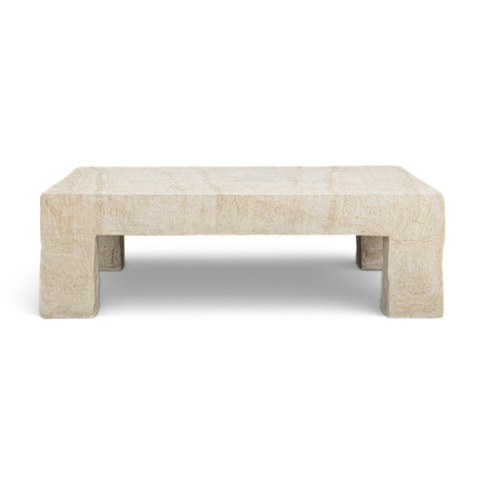 Roxanne 46" Faux Travertine Indoor/Outdoor Concrete Coffee Table