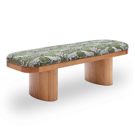 Ollie 48" Olive Green Leopard Performance Jacquard Bench