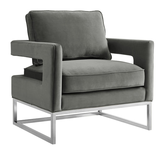 Avery Grey Performance Velvet Accent Chair with Silver Base