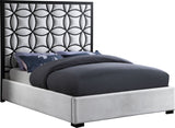 Taj Velvet Contemporary Bed: Luxurious Design with Matte Black Steel Frame for Timeless Elegance