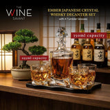 Wine and Whiskey Mountain Decanter, 4 Glasses and Wood Tray 750 ML