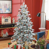 HOMCOM 6ft Artificial Flocked Christmas Tree with Snow Tips, Easy Assembly, Hinged Xmas Tree for Home Office Holiday