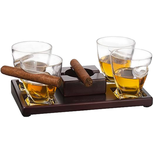 The Wine Savant Cigar Glasses Tray & Ash Tray, 4 Whiskey Cigar Glasses