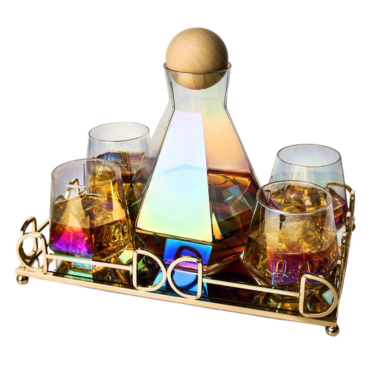 Diamond Iridescent Glass Diamond Decanter and Glasses Set
