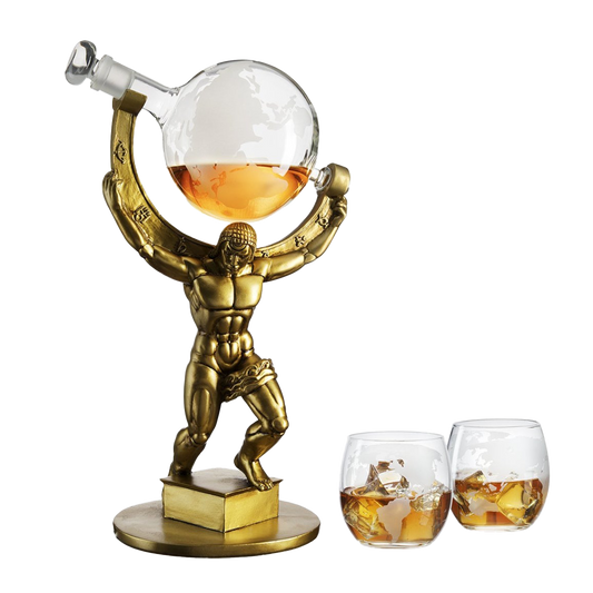 Atlas Bronze World Whiskey Decanter Globe - 15" Tall