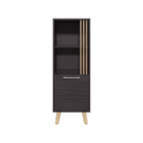 TUHOME Vance 47" High One-Door Storage Cabinet with Two Open Shelves, Modern Vertical Organizer for Living Room, Dining Room, Office, Bedroom, Compact Freestanding Cabinet with Wooden Legs