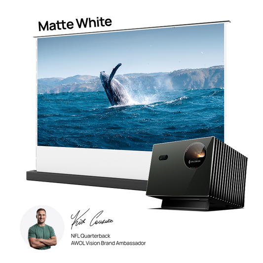 Long-Throw Projector Valerion Pro2 + AWOL Floor Rising Matte White Screen Bundle