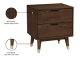 Vance Mid-Century Modern Night Stand with Elegant Walnut Finish & 2 Spacious Drawers for Storage
