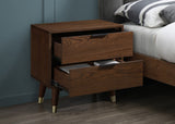 Vance Mid-Century Modern Night Stand with Elegant Walnut Finish & 2 Spacious Drawers for Storage