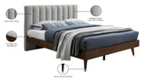 Vance Mid-Century Modern Bed with Elegant Textured Upholstery and Stylish Walnut Wood Finish