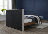 Vance Mid-Century Modern Bed with Elegant Textured Upholstery and Stylish Walnut Wood Finish