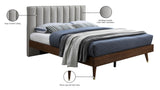 Vance Mid-Century Modern Bed with Elegant Textured Upholstery and Stylish Walnut Wood Finish