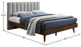 Vance Mid-Century Modern Bed with Elegant Textured Upholstery and Stylish Walnut Wood Finish