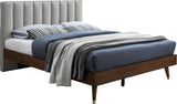 Vance Mid-Century Modern Bed with Elegant Textured Upholstery and Stylish Walnut Wood Finish