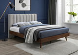Vance Mid-Century Modern Bed with Elegant Textured Upholstery and Stylish Walnut Wood Finish