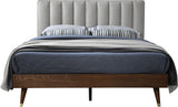 Vance Mid-Century Modern Bed with Elegant Textured Upholstery and Stylish Walnut Wood Finish