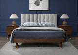 Vance Mid-Century Modern Bed with Elegant Textured Upholstery and Stylish Walnut Wood Finish