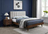 Vance Mid-Century Modern Bed with Elegant Textured Upholstery and Stylish Walnut Wood Finish