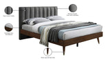 Vance Mid-Century Modern Bed with Elegant Textured Upholstery and Stylish Walnut Wood Finish