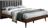 Vance Mid-Century Modern Bed with Elegant Textured Upholstery and Stylish Walnut Wood Finish