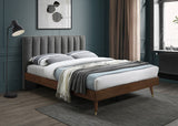 Vance Mid-Century Modern Bed with Elegant Textured Upholstery and Stylish Walnut Wood Finish