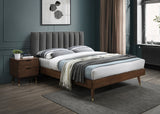 Vance Mid-Century Modern Bed with Elegant Textured Upholstery and Stylish Walnut Wood Finish