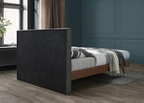 Vance Mid-Century Modern Bed with Elegant Textured Upholstery and Stylish Walnut Wood Finish