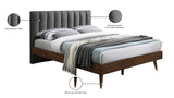 Vance Mid-Century Modern Bed with Elegant Textured Upholstery and Stylish Walnut Wood Finish