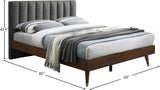 Vance Mid-Century Modern Bed with Elegant Textured Upholstery and Stylish Walnut Wood Finish