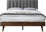 Vance Mid-Century Modern Bed with Elegant Textured Upholstery and Stylish Walnut Wood Finish