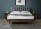 Vance Mid-Century Modern Bed with Elegant Textured Upholstery and Stylish Walnut Wood Finish