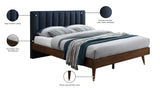 Vance Mid-Century Modern Bed with Elegant Textured Upholstery and Stylish Walnut Wood Finish