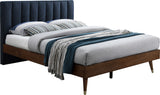 Vance Mid-Century Modern Bed with Elegant Textured Upholstery and Stylish Walnut Wood Finish