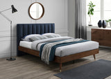 Vance Mid-Century Modern Bed with Elegant Textured Upholstery and Stylish Walnut Wood Finish