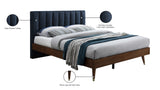 Vance Mid-Century Modern Bed with Elegant Textured Upholstery and Stylish Walnut Wood Finish