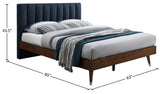 Vance Mid-Century Modern Bed with Elegant Textured Upholstery and Stylish Walnut Wood Finish