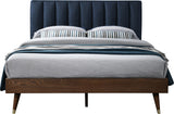 Vance Mid-Century Modern Bed with Elegant Textured Upholstery and Stylish Walnut Wood Finish