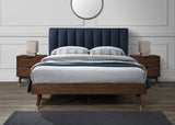 Vance Mid-Century Modern Bed with Elegant Textured Upholstery and Stylish Walnut Wood Finish