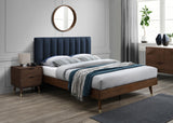 Vance Mid-Century Modern Bed with Elegant Textured Upholstery and Stylish Walnut Wood Finish