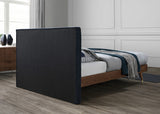 Vance Mid-Century Modern Bed with Elegant Textured Upholstery and Stylish Walnut Wood Finish