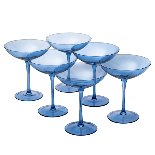 Cobalt Blue Colored Champagne Coupe Glasses 12oz Set of 6
