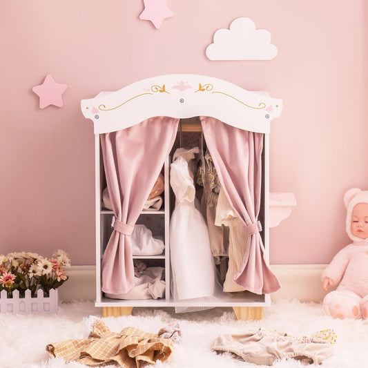 ROBUD Wooden Doll Closet Wardrobe