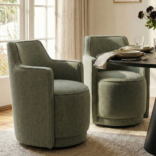 Yisa Modern Swivel Linen Upholstered Dining Chair (Set of 2)