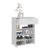 Alpine 35" Tall Shoe Rack with Three Tiers, One Drawer, Five Shelves, Storage Organizer for Shoes, Bedroom, Living Room, Entryway, Modern Design, Stylish Shoe Storage Solution in White