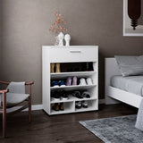 Alpine 35" Tall Shoe Rack with Three Tiers, One Drawer, Five Shelves, Storage Organizer for Shoes, Bedroom, Living Room, Entryway, Modern Design, Stylish Shoe Storage Solution in White