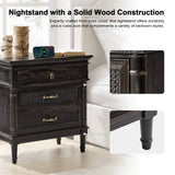 Emilio 3-Drawer Solid Wood Nightstand with USB Charging Port