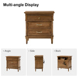 Emilio 3-Drawer Solid Wood Nightstand with USB Charging Port