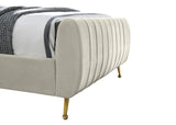 Zara Luxurious Velvet Bed with Channel Tufting and Elegant Gold Legs for a Contemporary Bedroom Retreat