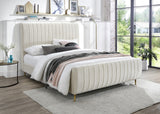 Zara Luxurious Velvet Bed with Channel Tufting and Elegant Gold Legs for a Contemporary Bedroom Retreat